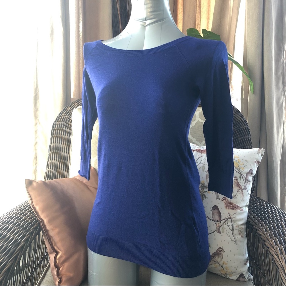 Blue Light Knit 3/4 Sleeve Sweater